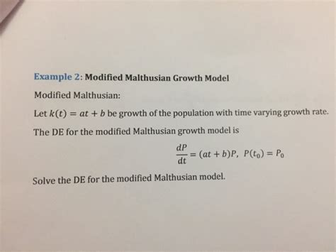 Solved Example 2: Modified Malthusian Growth Model Modified | Chegg.com