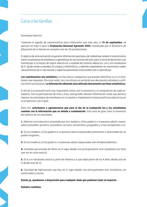 Carta a la familia Aprender 2023 Aprender 2023 Cómo nos