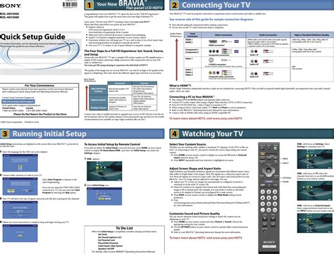 Sony KDL 40V3000 40V3000 KDL 46V3000 User Manual Quick Setup Guide