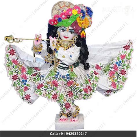 Inches Iskcon White Radha Krishna Marble Statue Pure White