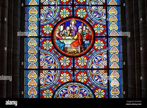 Church Window Jesus At The Last Supper Basel Minster Basel Canton