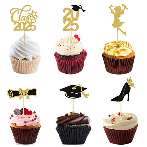 Chewarelly 24 Pack 2025 IFF17 Congrats Grad Cupcake Toppers Set