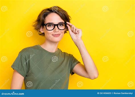 Photo Of Adorable Positive Healthy Girl With Bob Hairstyle Wear Khaki T