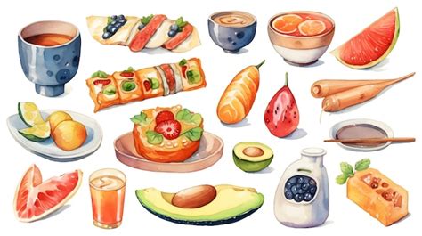 Premium Vector | Watercolor food set illustration