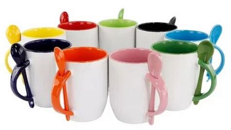 Multicolor Plain Sublimation Mug With Spoon For Office And Ting At