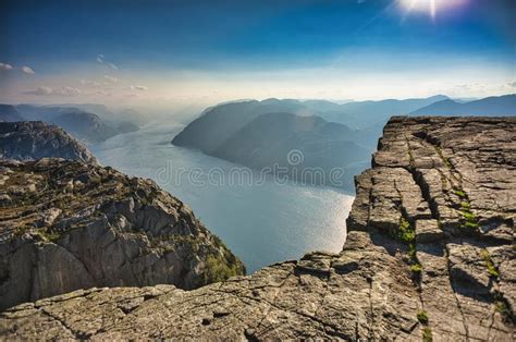 View At Lyse Fjord And Preikestolen Cliff In Norway Stock Photo Image