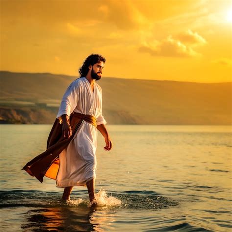 Jesus Christ Walking On Water On The Sea Of Galilee Generative Ai