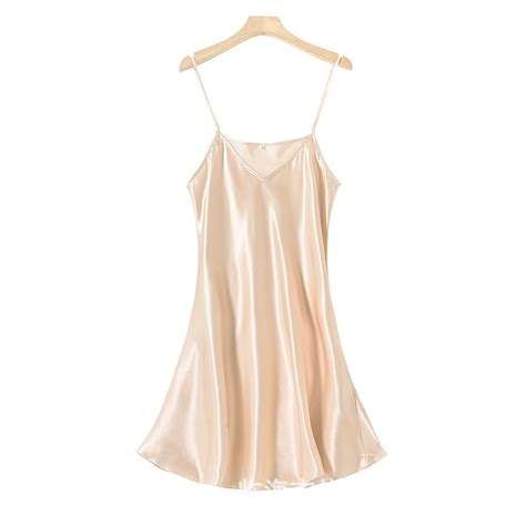 Annhoo Satin Lingerie For Women Chemises Nightgown Sleepwear Mini Slip Short Silk Strap V Neck