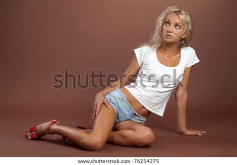 Beautiful Sexual Girl Blonde Short Shorts Stock Photo Shutterstock