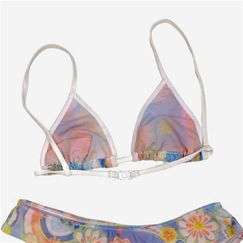 Vintage S Bikini TOP ONLY With Funky Pattern Depop