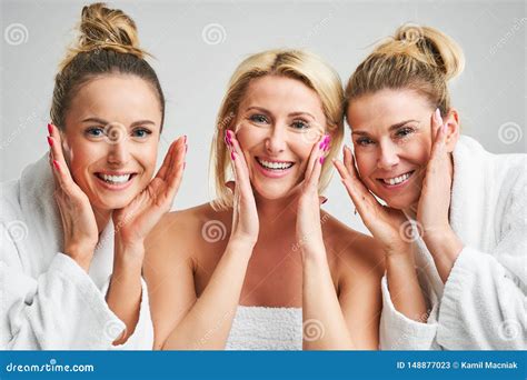 Picture Showing Group Of Happy Friends In Spa Stock Image Image Of