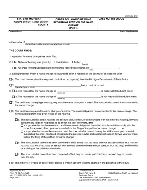 Form Pc52 Download Fillable Pdf Or Fill Online Order Following Hearing