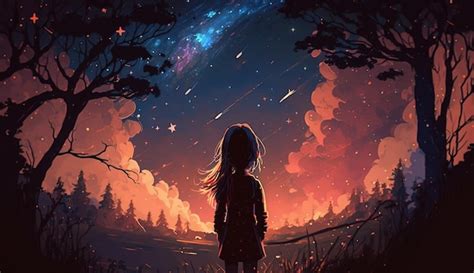 Premium Ai Image A Girl Looking At A Starry Sky