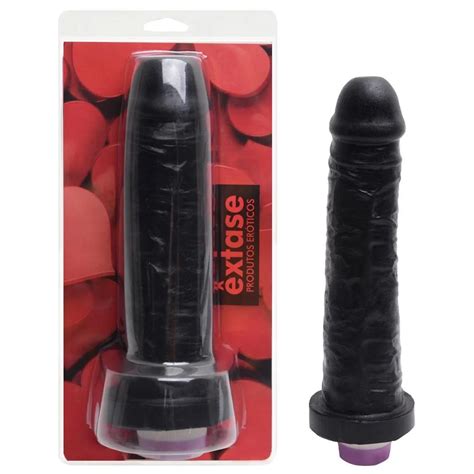 Pênis de Borracha Realística Vibrador 20 X 4 5Cm cor preta Tulipa Sex Shop Loja Sexy