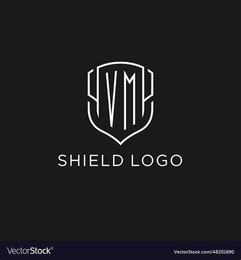 Initial vm logo monoline shield icon shape with Vector Image