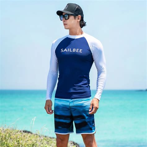 Sailbee Men S Uv Protect Surfing Rash Guard Long Sleeve Swimsuit Rashguard Surf Shirt Sb M009