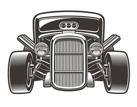 Premium Vector Black White Illustration Of A Vintage Hot Rod The Illustration Has A White