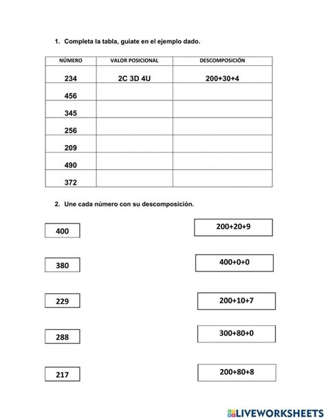 Composición Y Descomposición De Números De Tres Cifras Worksheet In 2023