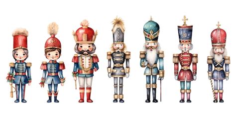 Premium Vector Set Watercolor Christmas Nutcracker On White Background