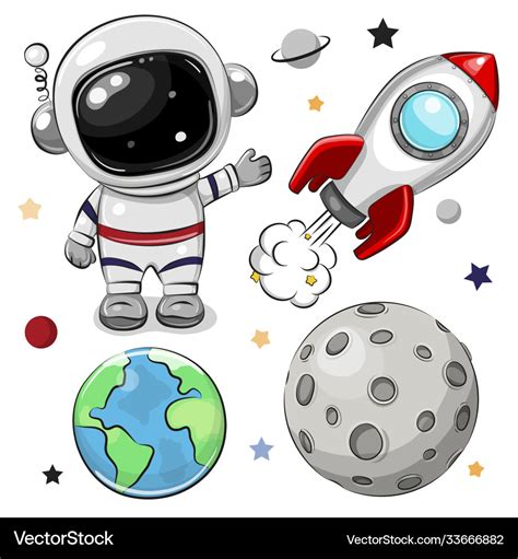 Space Set Astronaut Rocket And Planets Royalty Free Vector