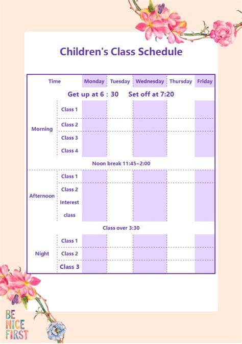 WORD Of Natural Fresh Class Schedule Docx WPS Free Templates