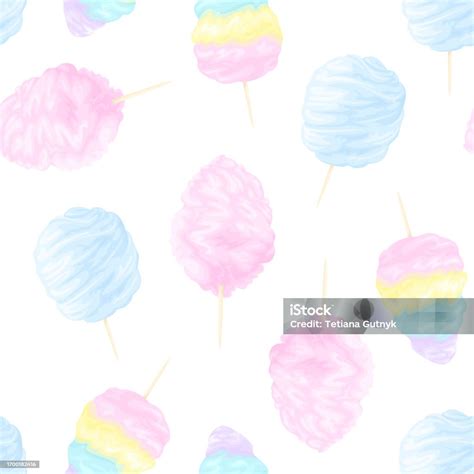 Multicolored Cotton Candy Seamless Pattern Vector Cartoon Illustration