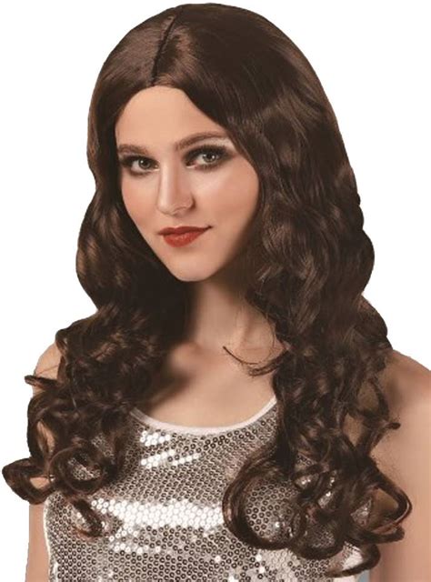 Womens Centre Part Long Curly Brown Costume Wig