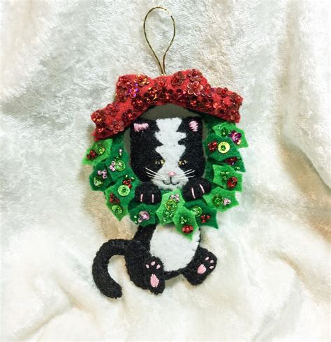 Felt Wreath Kitten Christmas Ornament Festive Cute Cat Etsy Nederland