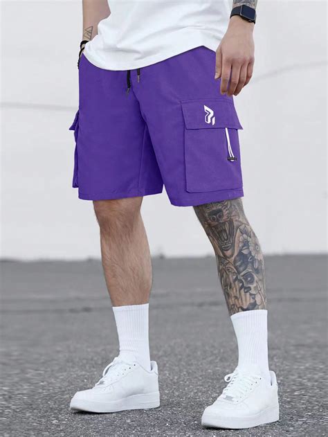 Manfinity LEGND Men Letter Patched Flap Pocket Drawstring Waist Shorts