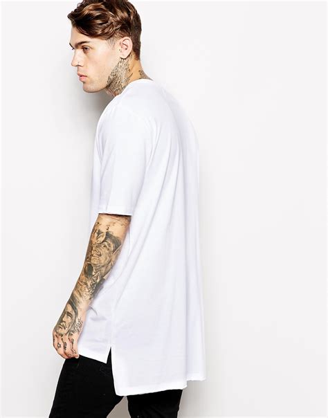 Asos Super Longline T Shirt With Stepped Hem Skater Fit In White For