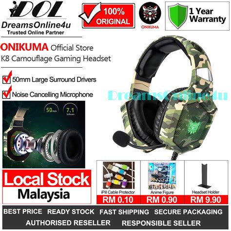 ONIKUMA K8 Camouflage RGB Full Oval Ear Cover Heavy Bass Ultimate