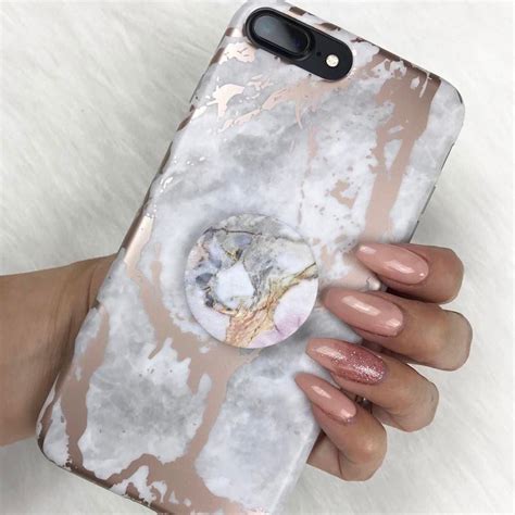 White Marble Rose Chrome Iphone Case With Our Violet Sky Custom