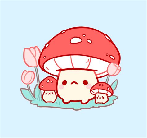 mushrooms   flower  giclee art print cute kawaii pink