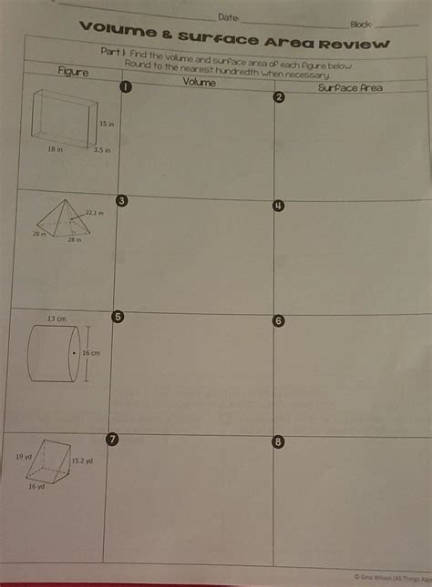 Solved Date Volume Surface Area Review Block Part Find The