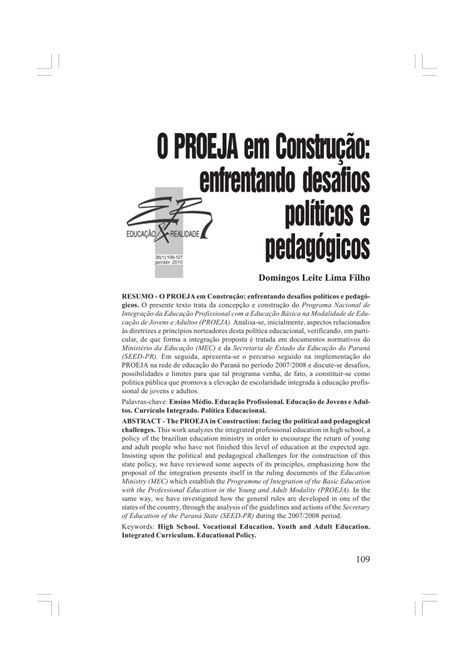 PDF O PROEJA em Construção enfrentando desafios políticos e pedagógicos