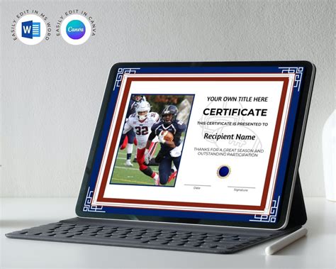 Editable Football Sports Certificate Template With Photo. Award. Trophy ...