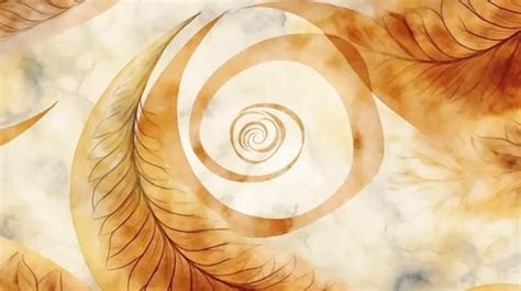 Seamless Spiral Leaf Pattern With Natural Botanic Brown Watercolor