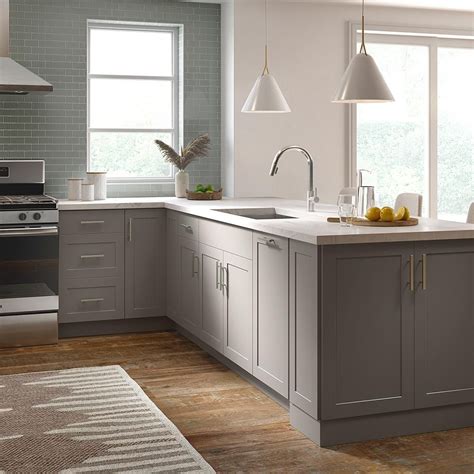 Hampton Bay Cambridge Gray Shaker Assembled Sink Base Cabinet 30 In W X 24 5 In D X 34 5 In