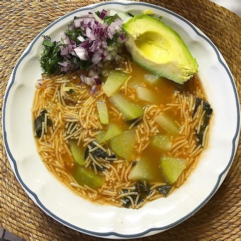 Day Of Vegan Mexico Sopa De Fideo Con Chayote And Spinach Red Onion