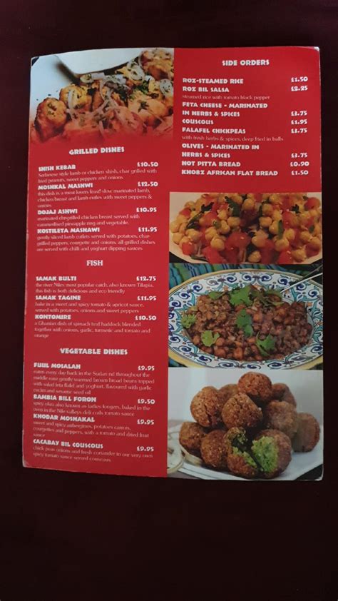 Menu At Nile Valley Cafe Edinburgh