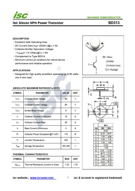 Bd313 Datasheet Npn Transistor