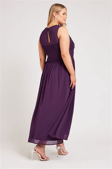 Yours London Plus Size Purple Lace Bodice Maxi Dress Yours Clothing