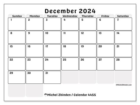 December Printable Calendar Ss Michel Zbinden Uk