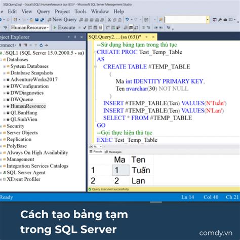 Bảng tạm trong SQL Server Hướng dẫn từ A Z Comdy vn