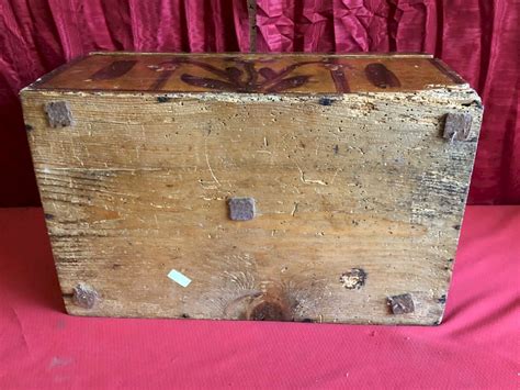 Ancien Coffret De Mariage En Bois Peint Art Populaire Xix Me Marron