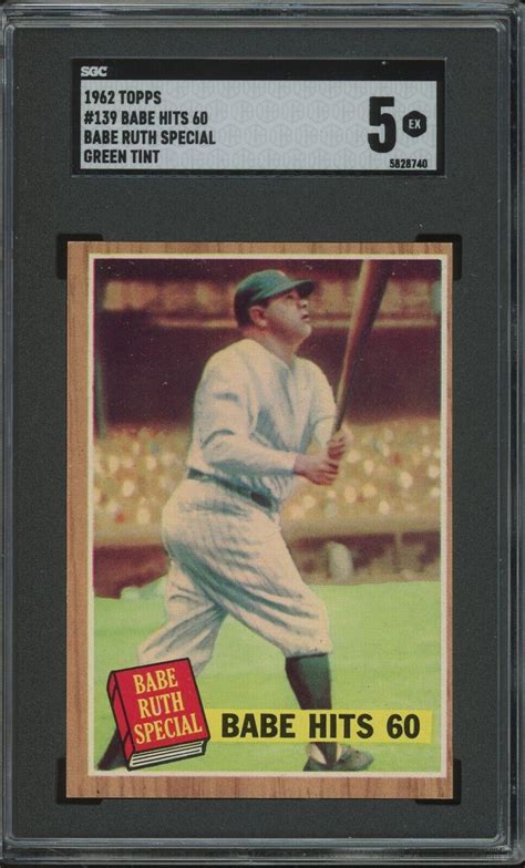 1962 Topps 139 Babe Ruth Hits 60 SGC 5 EX New York Yankees Green Tint