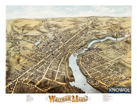 Beautiful old map of Waltham, Massachusetts from 1877 - KNOWOL
