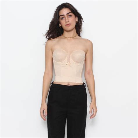 DEADSTOCK VINTAGE NUDE TAN LACE CROP CORSET Depop