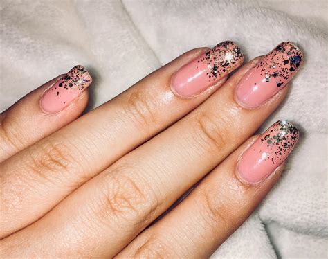 Pinkish Nude Nails With Glitter Holo Tips R Redditlaqueristas