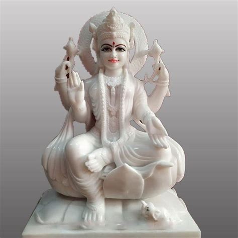 Painted Hindu White Marble Laxmi Devi Statue For Worship Size 1ft At